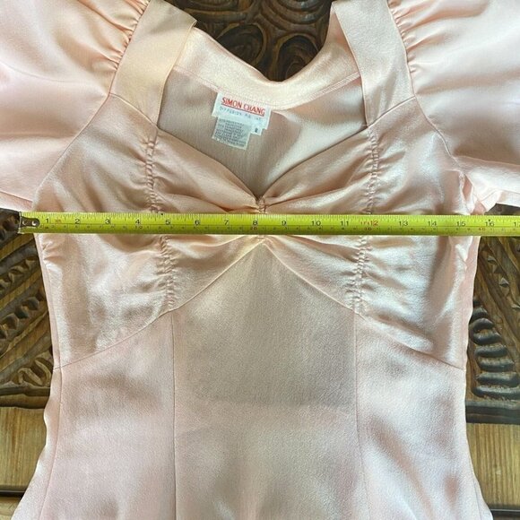 Vintage  Simon Chang Pastel Pink Puff Sleeve Midi Dress S - Picture 7 of 9